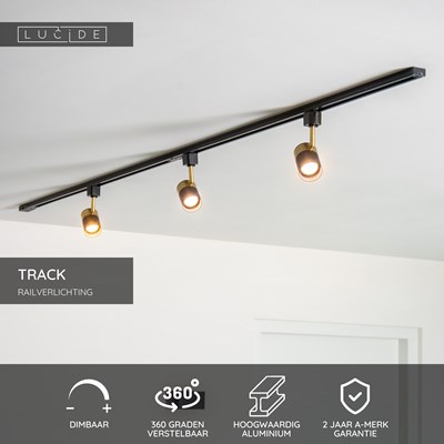 Lucide TRACK FLORIS Railspot - 1-fase Railsysteem / Railverlichting - 1xGU10 - Zwart (Uitbreiding)